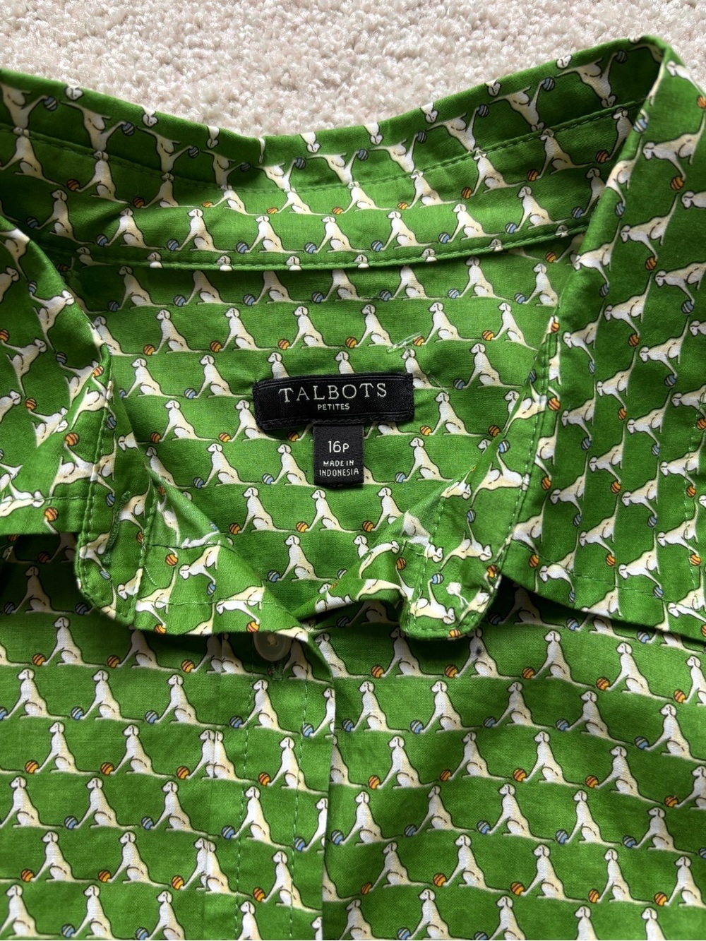Talbots Green Novelty Dog-Print Button Shirt - Picture 5 of 10